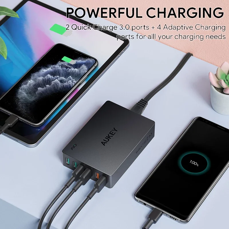 AUKEY PA-T11 EU/US/UK Plug USB 63W зарядное устройство Quick Charge 3 0 для телефона адаптер планшета