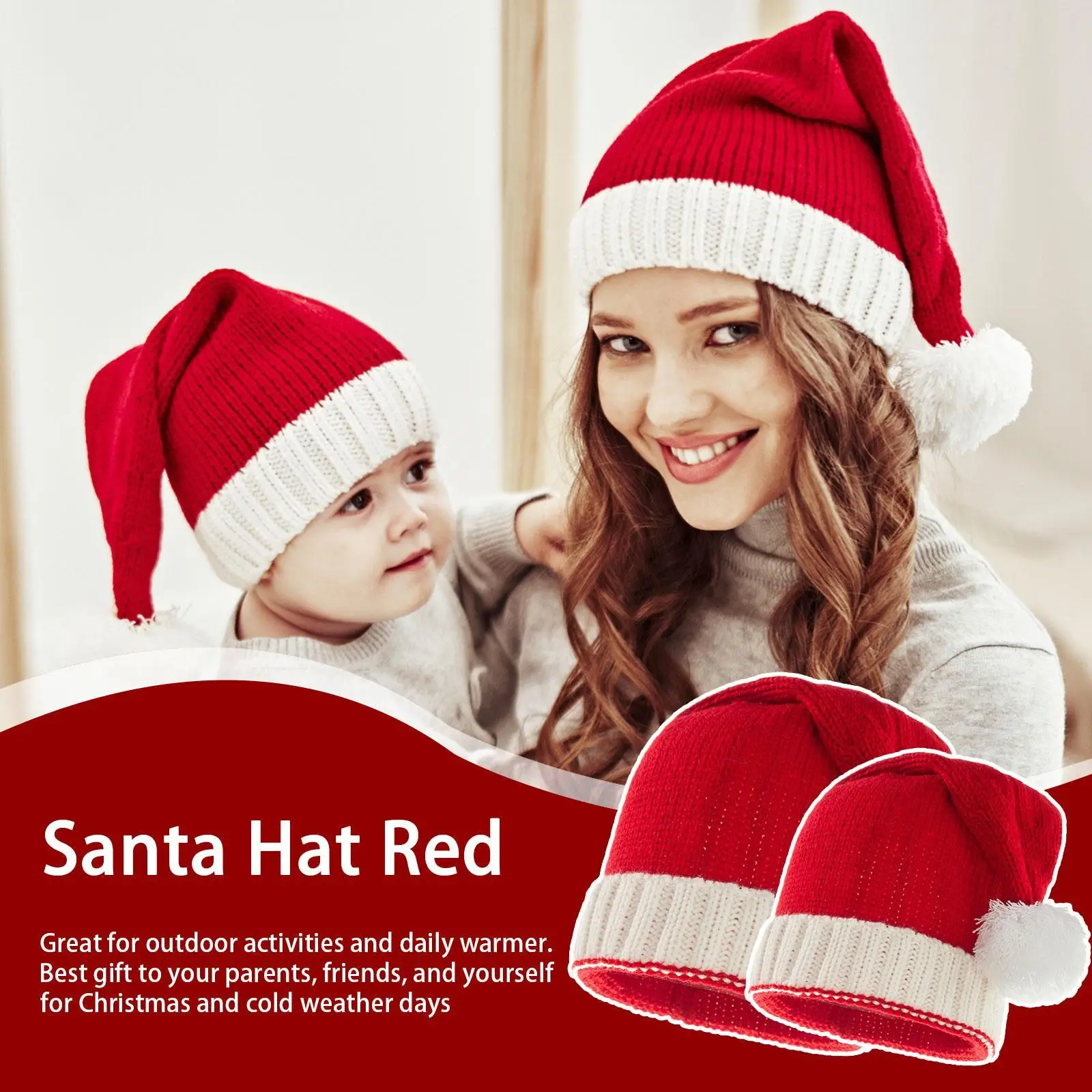 

2023 Knitted Christmas Hat Cute Pompom Adult Child Soft Beanie Santa New Year Party Kids Gift Red Hat Santa Claus Decoration