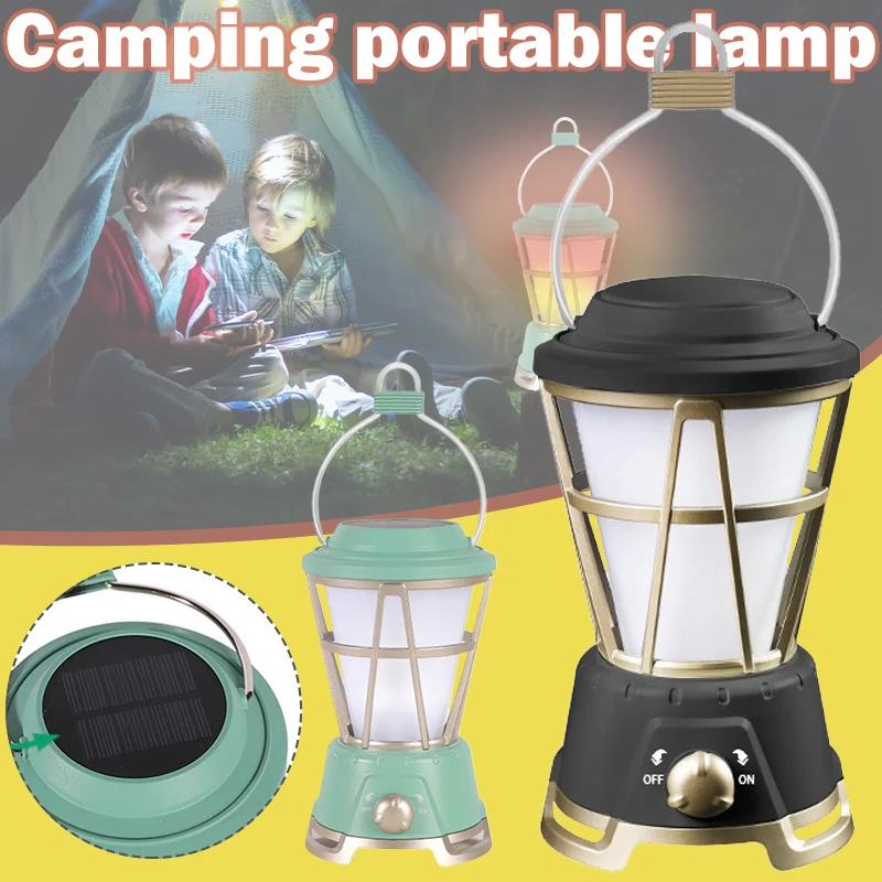 

LED Camping Lantern Solar+USB Rechargeable Camping Light Simulation Flame Light & White Color Light for Outdoor jlrr