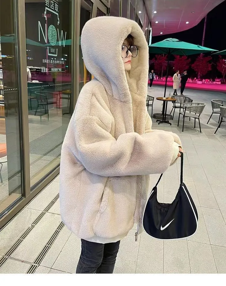 2022 New Winter Women's Lamb Wool Thick Coat Fashionable Women's Loose Thick Coat Solid Color Women's Winter Wool Coat