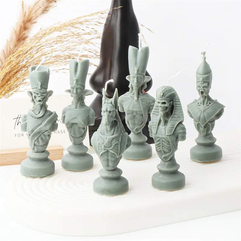 

King Queen Pharaoh Chess Candle Silicone Mold Gypsum form Carving Art Aromatherapy Plaster Home Decoration Mold Gift Handmade