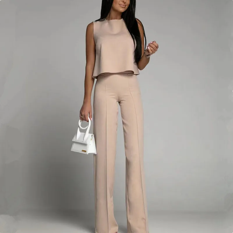 

Женский офисный комплект из двух предметов, жилет и брюки с круглым вырезом и бантом, укороченный топ с высокой талией и расклешенные брюки, ...