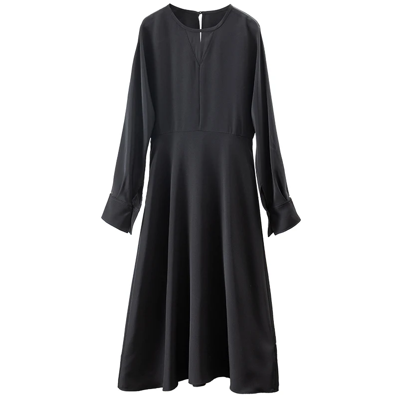 

Black Dress Women High-quality 90% Natural Silk Vestidos De Verano Mujer 2023 Long Dresses for Women Mid-Calf O-Neck