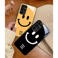 smiley tempered glass case for samsung galaxy s22 s21 s20 fe ultra s10 s9 s8 plus 5g s10e note 20 10 lite 9 8 couple phone cover