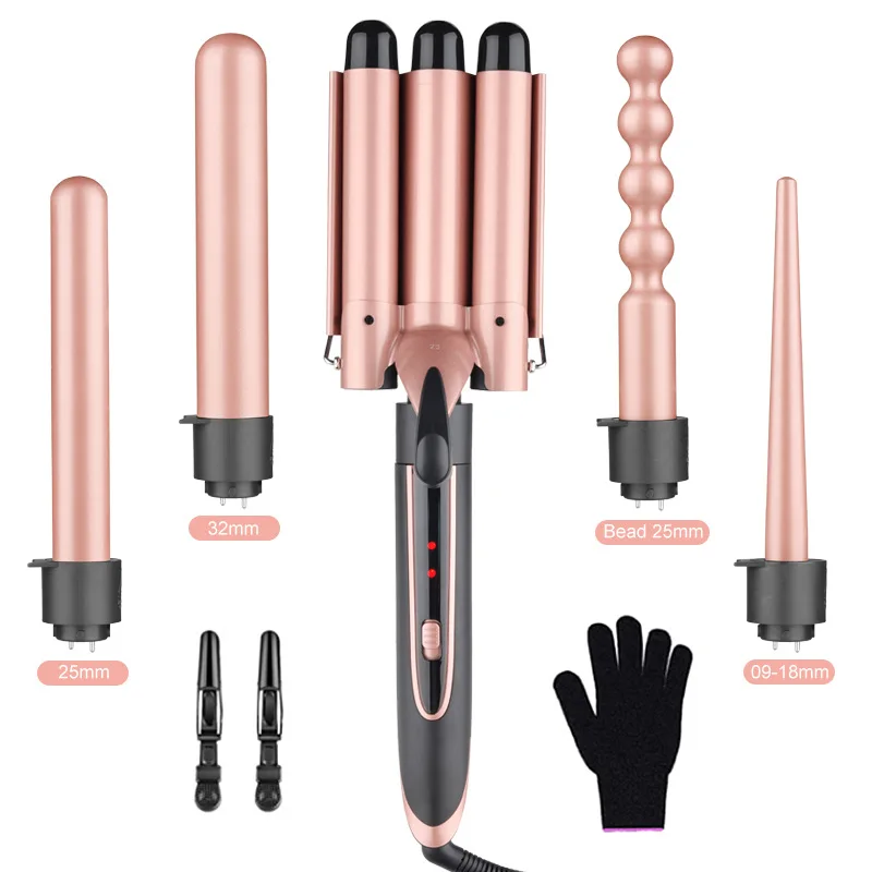 Multi-Functional LED 5 in 1 Electric Hair Curler replaceable Curling Wand Set Long Professional Hair Curling Iron Styling Tools