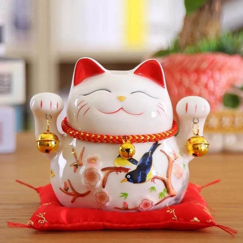 Японская керамическая статуя Lucky Cat Maneki Neko фарфоровая розовая копилка с котом Fortune