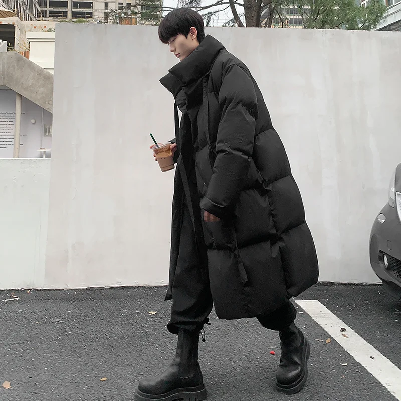 Winter Jacket Men Warm Fashion Oversized Black Thickened Long Coat Men Streetwear Korean Loose Down Jacket Mens Thick Overcoat