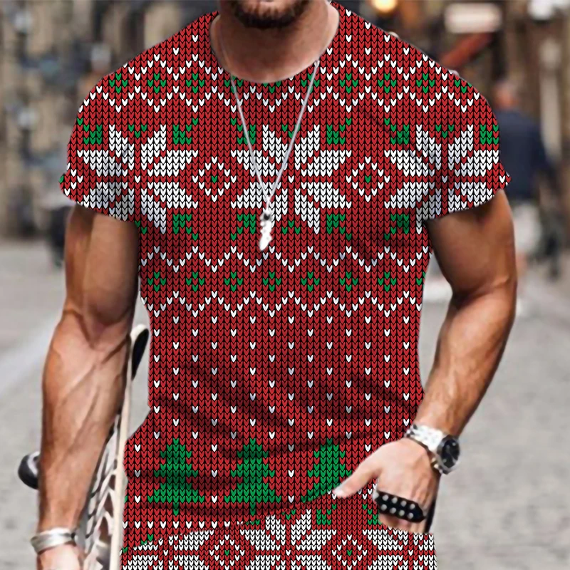 

Мужские футболки с рождественским принтом, Пляжная спортивная одежда с круглым вырезом, уличная летняя футболка с коротким рукавом, футбол...