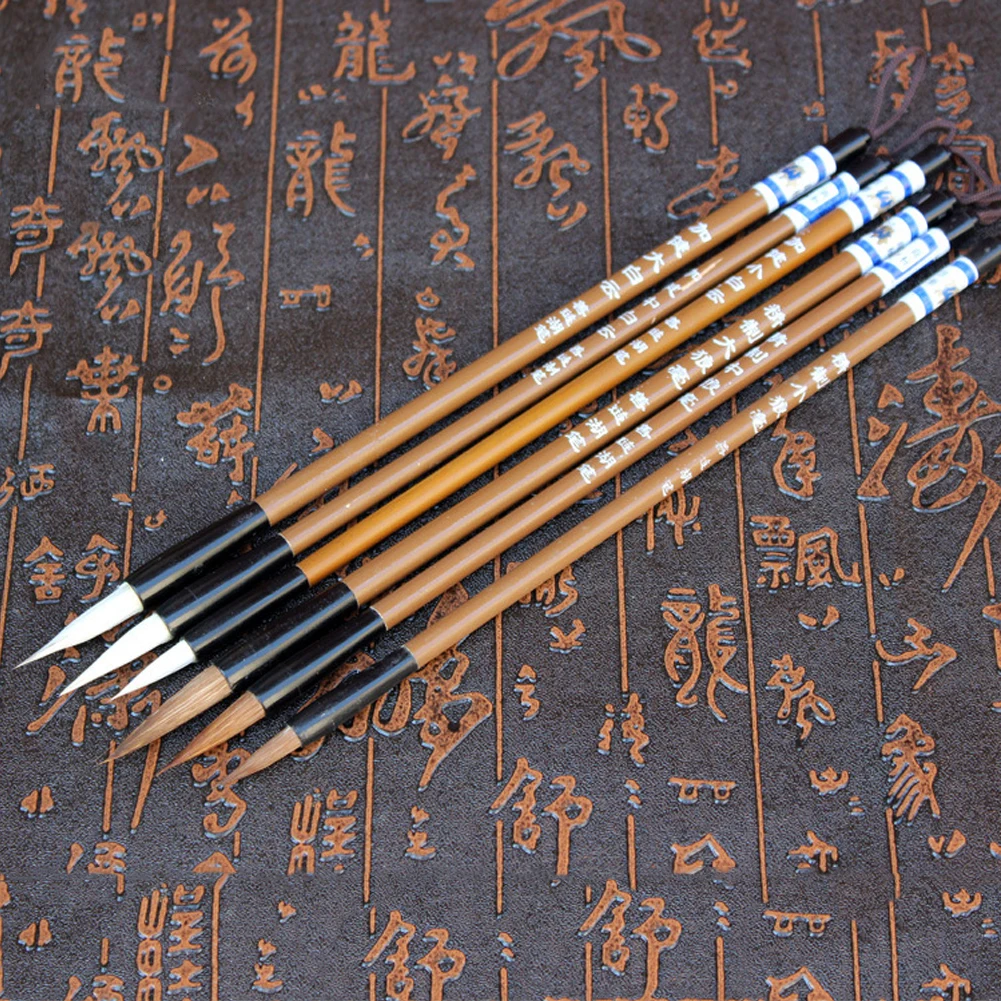 

6pcs/set School Writing Brush Home Painting Easy Grip Bamboo Art Calligraphy Accessory Drawing Lightweight Student Stationery