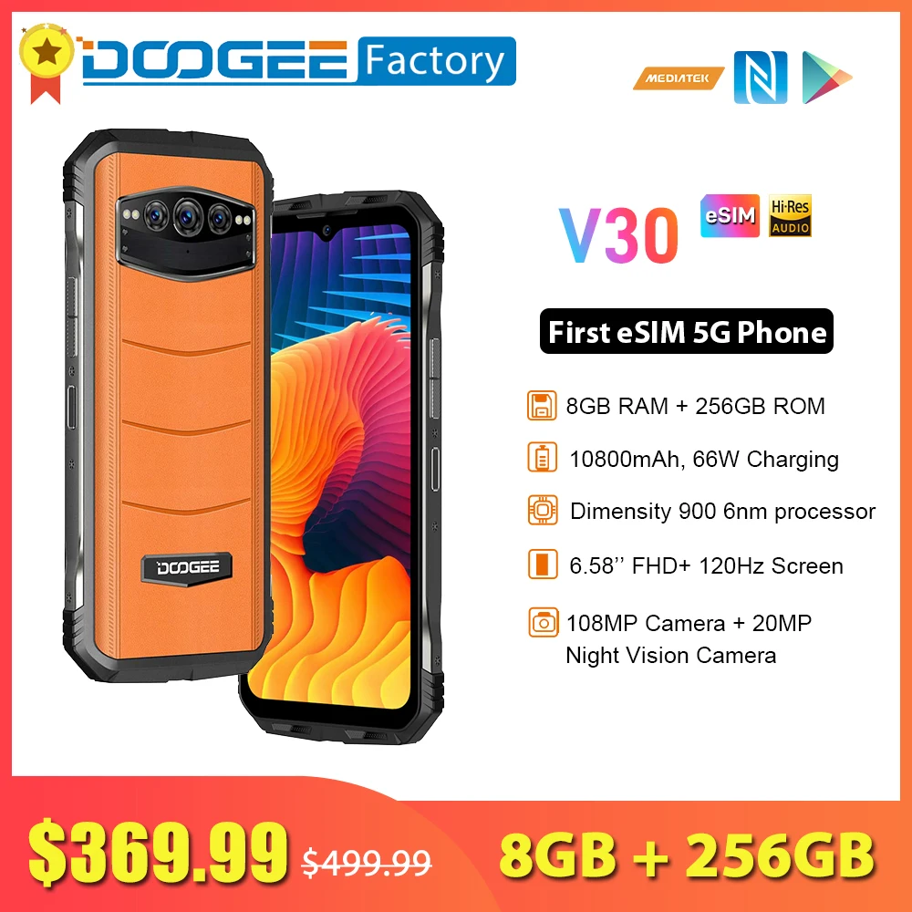 DOOGEE V30 первый абзац eSIM 5G смартфон 8GB 256GB MTK Dimensity 900 6nm процессор 108000 mAh 108MP телефон Wifi6