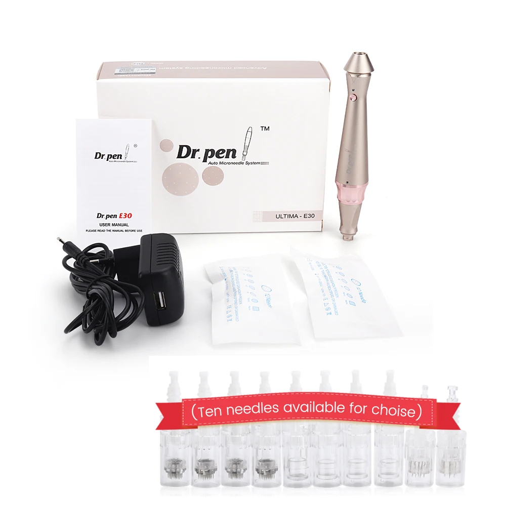 Dr Pen E30-C New Design Golden Microneedling Derma Pen Wired Electric Dermapen Rolling Skincare Treatment with 12pcs Needles Set