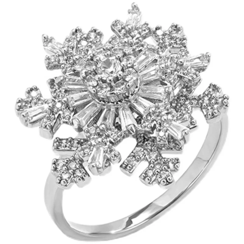 Вращающееся кольцо со снежинкой и бриллиантами для женщин легкое роскошное