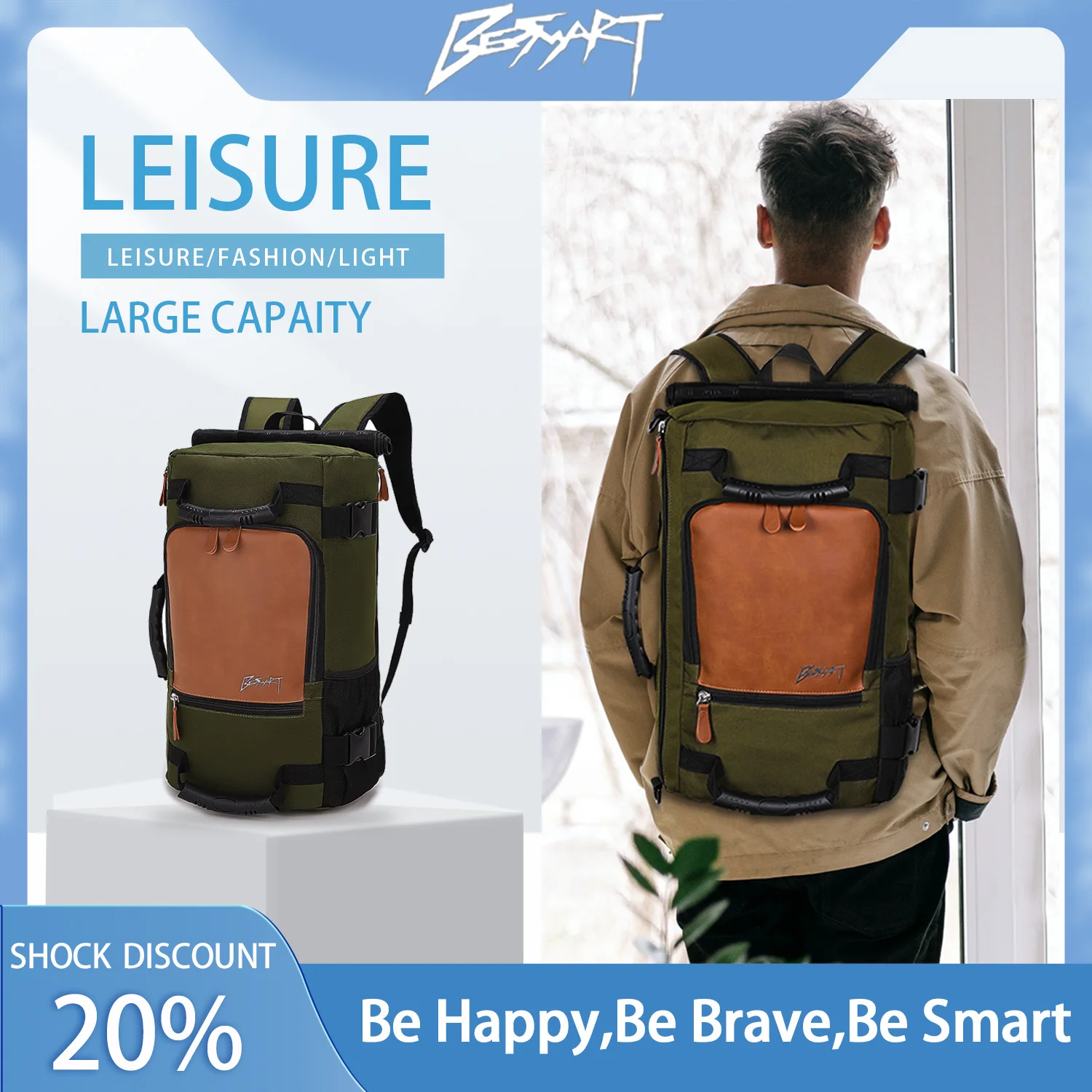 

BE SMART Outdoor Large Backpack, Waterproof Dual-Use 16 Inches Laptop Backpack Business Briefcase Perfect Fit for Men & Boys