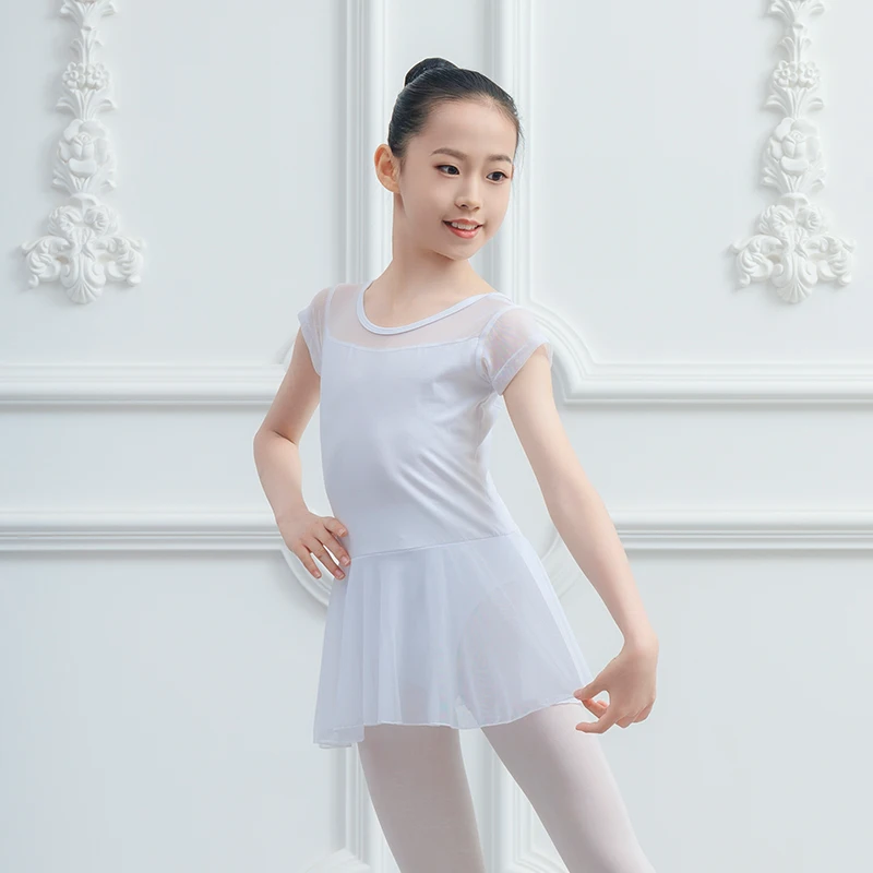 

Children's Cotton Latin Dance Leotard Short-sleeved Bodice with Chiffon Skirt for Girls Performance Costume Ballet Outfit C22103