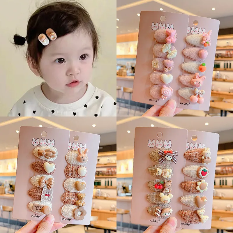 

5pcs Mini Size Hair Clips for Little Girls Korean Baby Coffee Color Hair Pin Fabric Headwear Girls Kids Hair Accessories