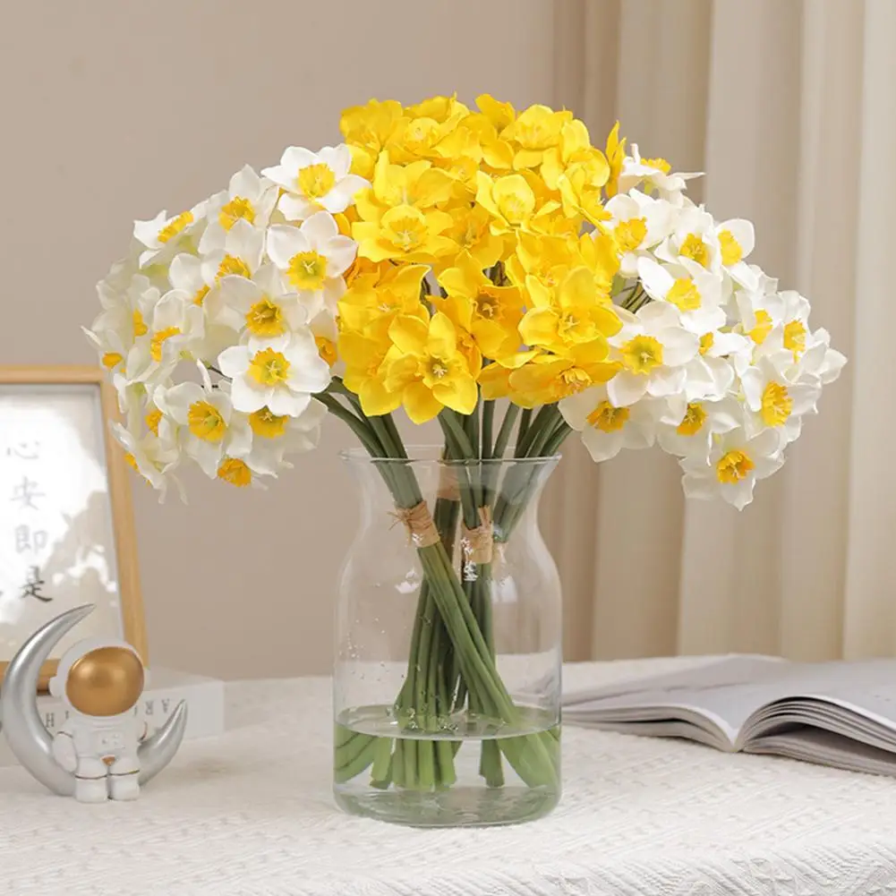 

6pcs/bunch Artificial Fake Flowers Bouquet Pastoral Style Narcissus Daffodil Artificial Fake Plants