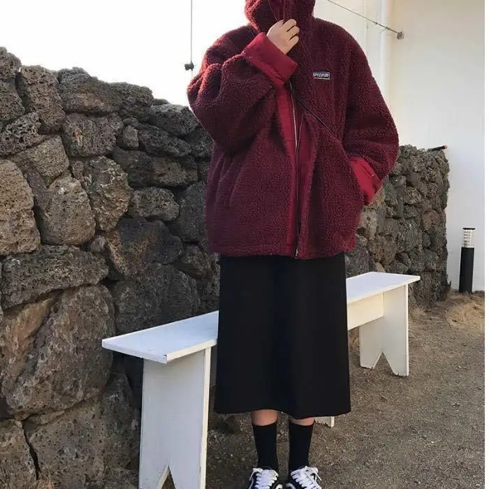 Retro 90s Style Both Sides Wear Women Jacket Winter Coat Cotton Cashmere Loose Winter Coats for Woman Jackets Female Clothing