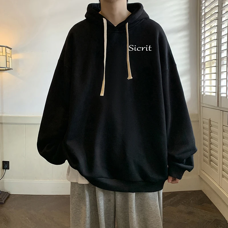 Темно-белая осенне-зимняя мужская толстовка в стиле оверсайз