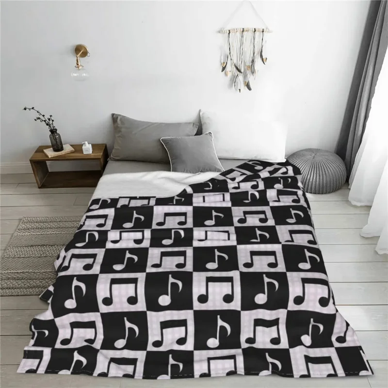 

Cute Music Notes Blanket Coral Fleece Plush Textile Decor Black And White Soft Throw Blankets for Home Outdoor Bedspreads