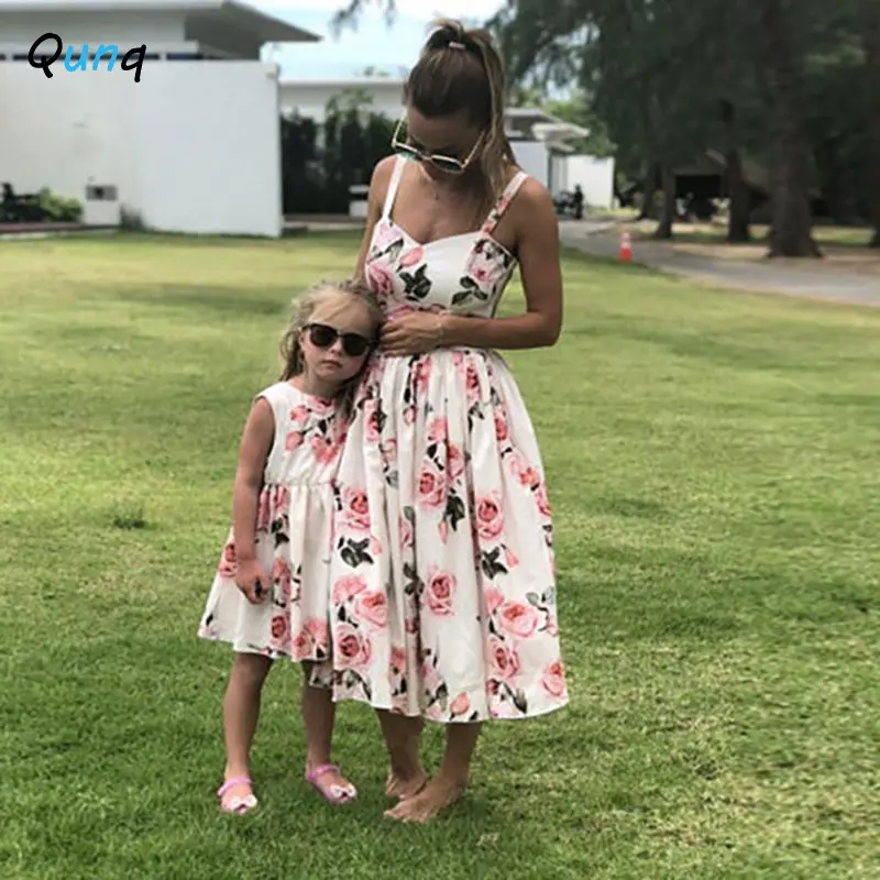 

Qunq Summer Parent-Child Outfit Sleeveless Vest Print Personality High Waist Casual Dress Mommy And Daughter Matching Clothes