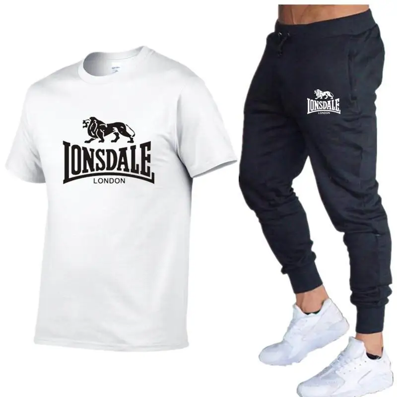 

Summer Hot Sale T-shirt + Pants Suit Casual Lonsdale Brand Fitness Jogging Pants T-shirt Hip Hop Fashion Men's Sportswear