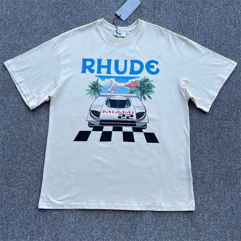 

Rhude Short Sleeve F1 Racing Print Cotton High Street Fashion Men's And Women's Loose T-Shirt Top Short Sleeve