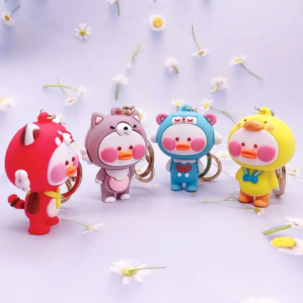 

Super Cute Cartoon Blush Duck Keychains Soft Relief Stress Cartoon Duck Car Key Rings Popular High Quality Key Accessories