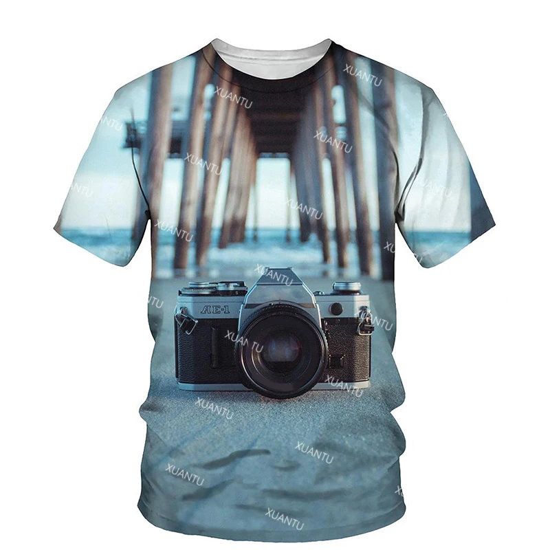 

Летняя футболка с нейтральным рисунком камеры, мужской топ с 3D принтом, Повседневная модная футболка с коротким рукавом и круглым вырезом