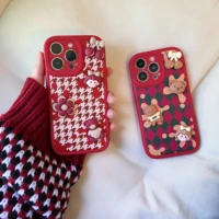 houndstooth 3d bear doll vintage case for iphone 13 pro max back phone cover for 12 11 pro max x xs xr 8 7 plus se 2020 capa