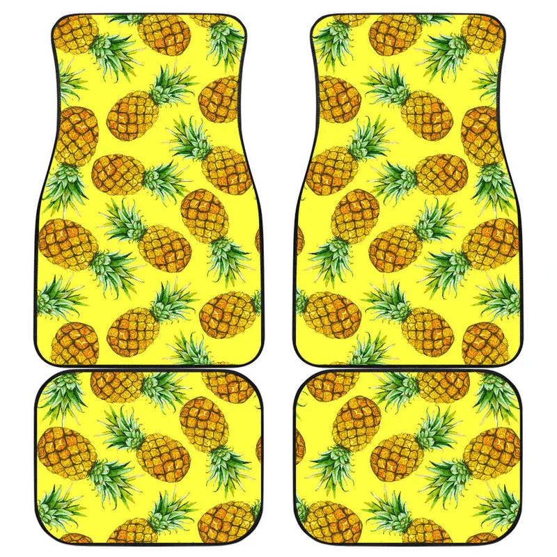 

Pastel Yellow Pineapple Pattern Print Front and Back Car Floor Mats Heavy Carpet Front and Rear Full Set 4PCs Pack
