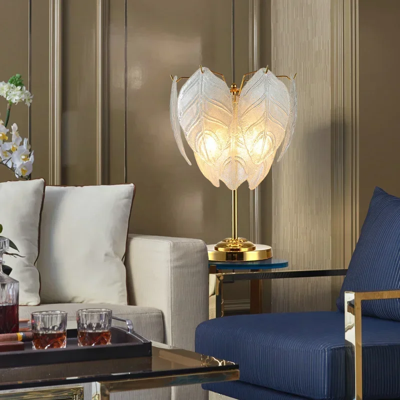 Настольная лампа SGROW с железными стеклянными листьями Современный теплый