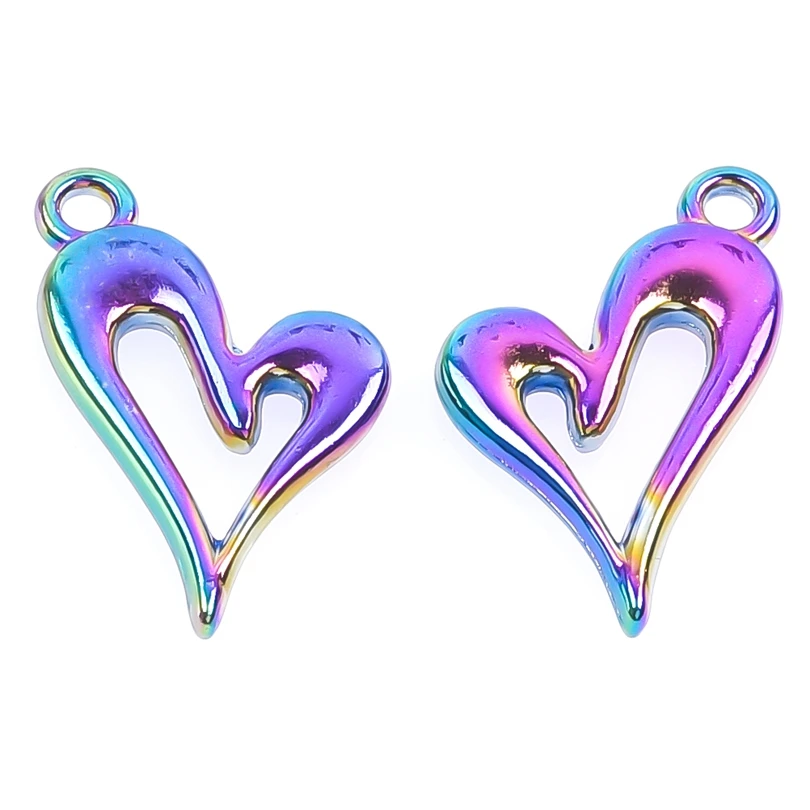 

10PCS Romance Heart Charms Pendant Accessories Alloy Rainbow Color For Gift Jewelry Making Earring Keychain Necklace Bulk