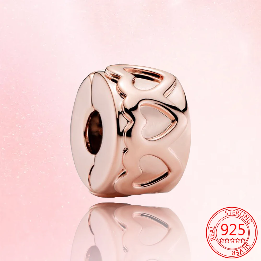 Браслет с зажимом в форме сердца из розового золота дизайнерский Шарм