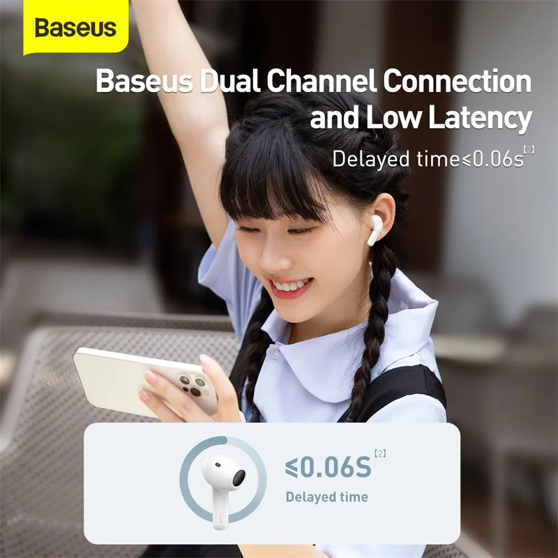 Фото Беспроводные наушники Baseus BS2 Lite A0010A TWS, Bluetooth 6.0, 3.3 г, 40 часов работы, 360° звук °   Беспроводные наушники с объемным звуком, защитой IP55 и шумоподавлением ENC №4