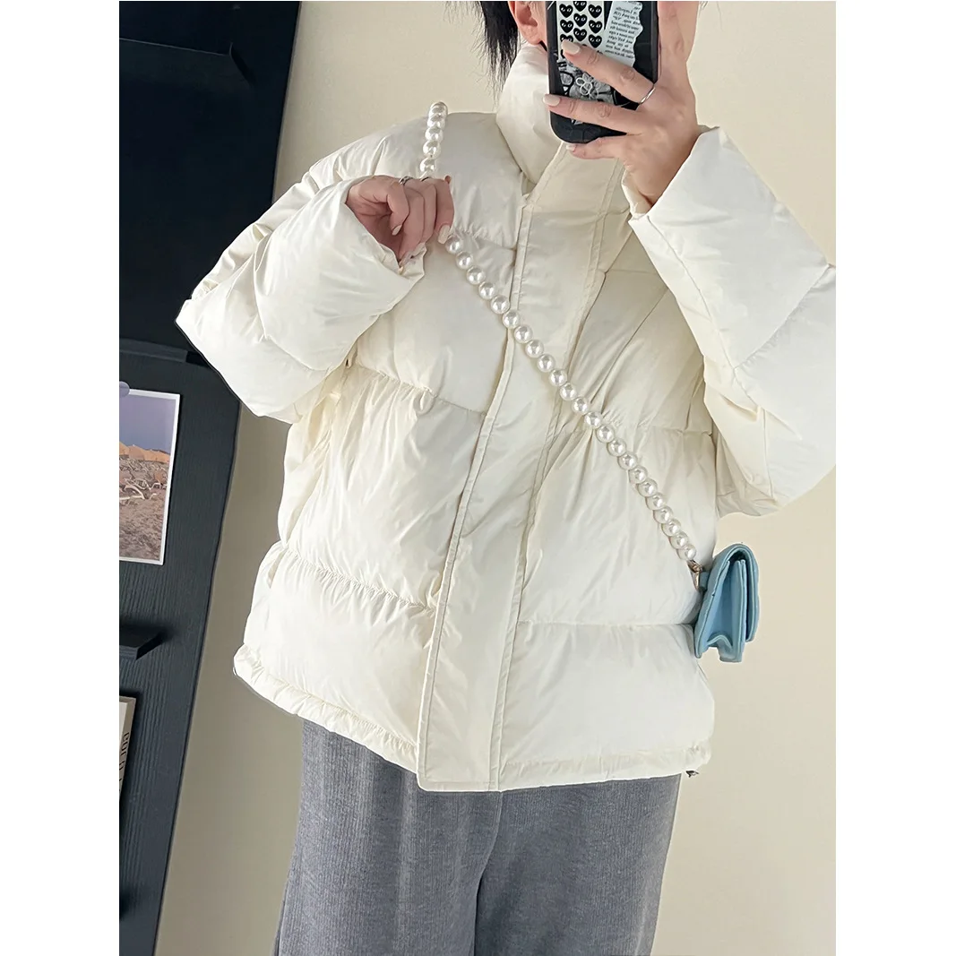 New Winter Such As Rong Fu Down Jacket White Duck Down Light Cotton Clothes Women's Solid Color Stand Collar Loose Casual Coat