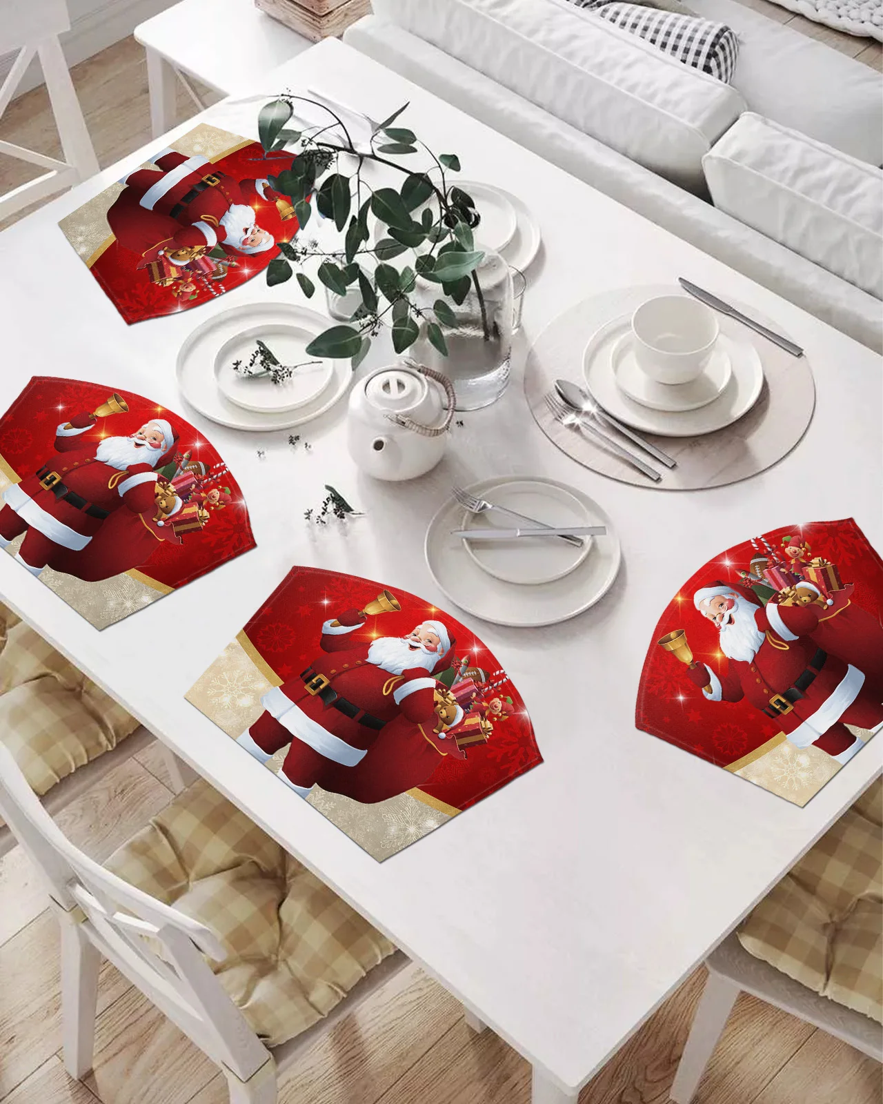 

Набор подставок в форме веера из 2/4/6 шт., коврики для стола с рождественским Санта Клаусом, подставка под чашу, Рождественский домашний декор...