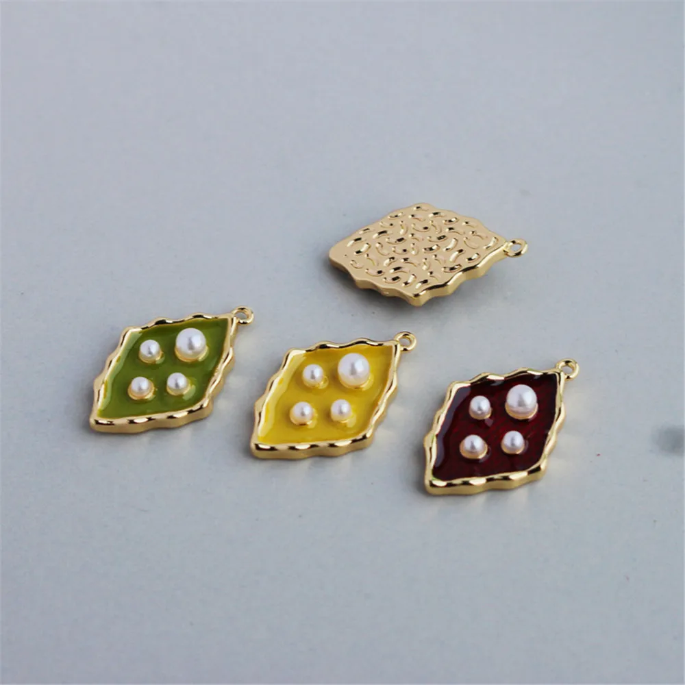 

14k cast copper clad gold color retention diamond pendant drop oil sticky pearl 12 * 18mm pendant diy necklace earring matching