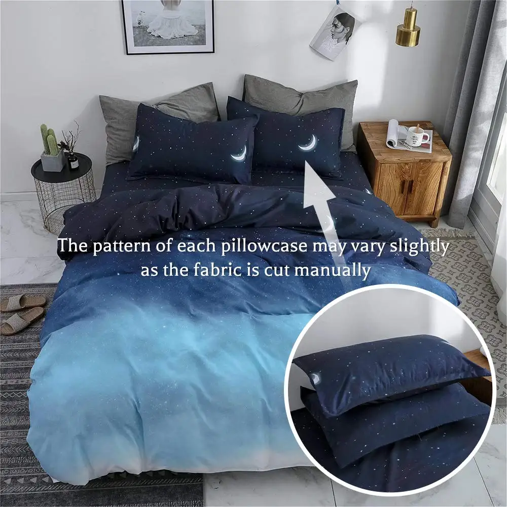 

Blue Duvet Cover Star Moon Printed Aesthetic Duvet Cover Set Breathable Soft Cute Bed Duvet Cover Queen Kids Girls Boys