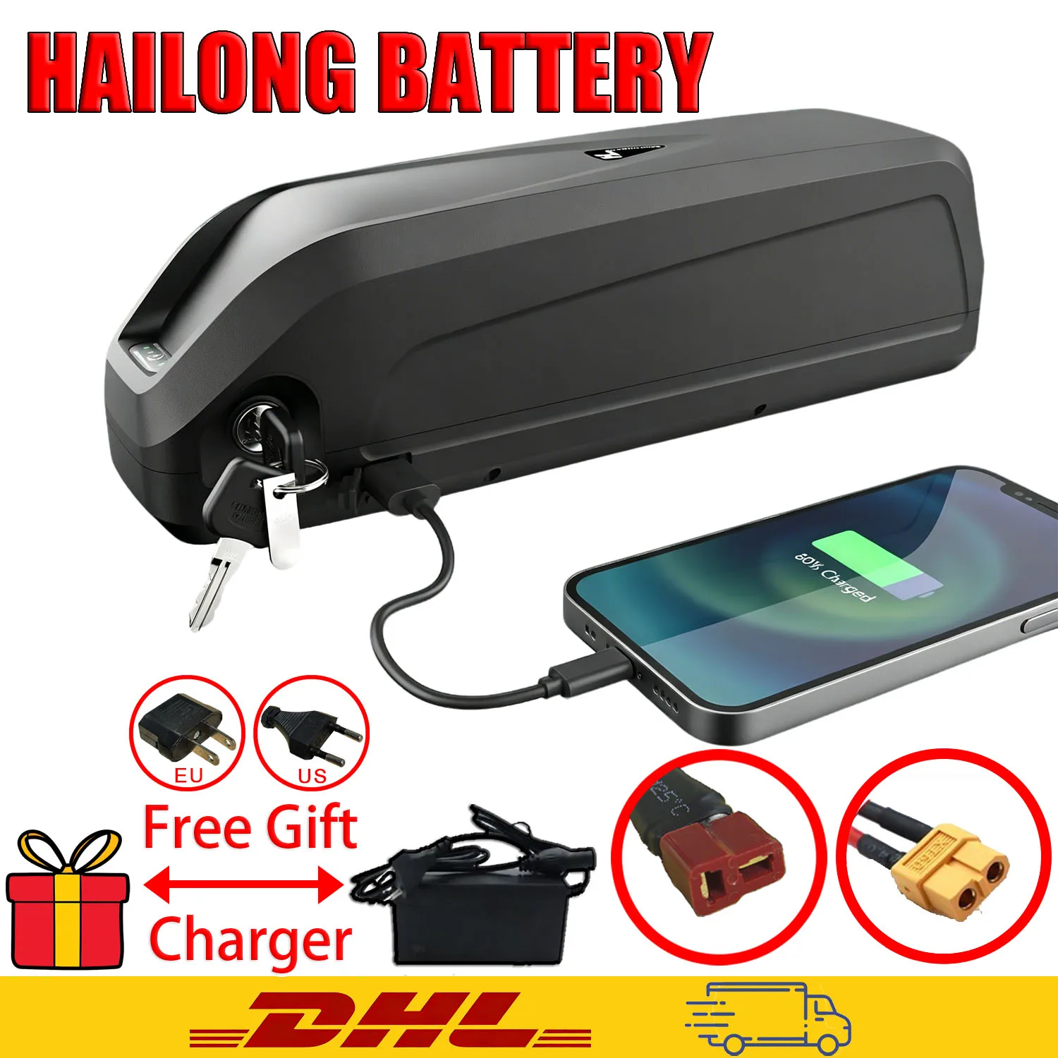 Фото Новый аккумуляторный блок Hailong для электровелосипедов 18650 36V 48V 52V 20Ah 30Ah для Bafang BBS02 BBS03 BBSHD и зарядное устройство №1