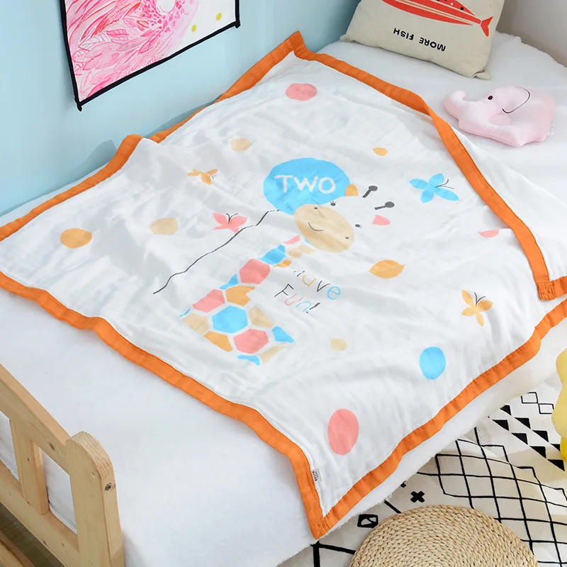 

110*110cm Cotton Throw Blanket Swaddle Blanket Baby Cartoon Cute Six-layer Gauze Bath Towel Newborn Essentials mantas para bebe