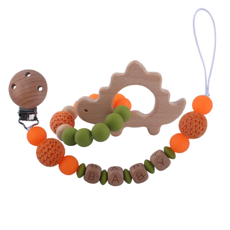 

Customized Pacifier Chain Baby Teether Beech Cartoon Animal Chew Toy for Nipple Anti-dorp Chain Teething Bracelet Set Accessory