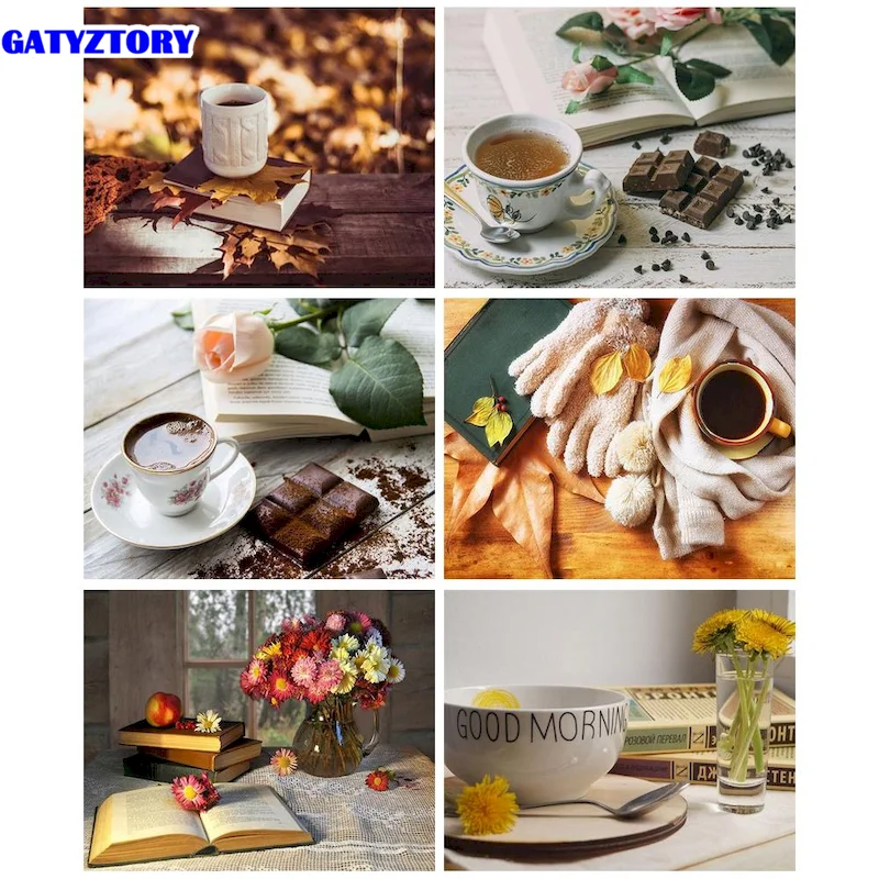 

GATYZTORY Oil Painting By Numbers For Adults Coffee Book Paint By Numbers Acrylic Pigment Drawing Canvas Gift Home Decorations