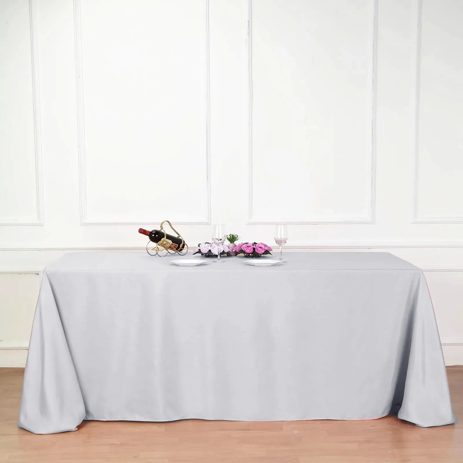 Прямоугольная скатерть поли-скатерть серебристого цвета 90x132 дюйма для украшения