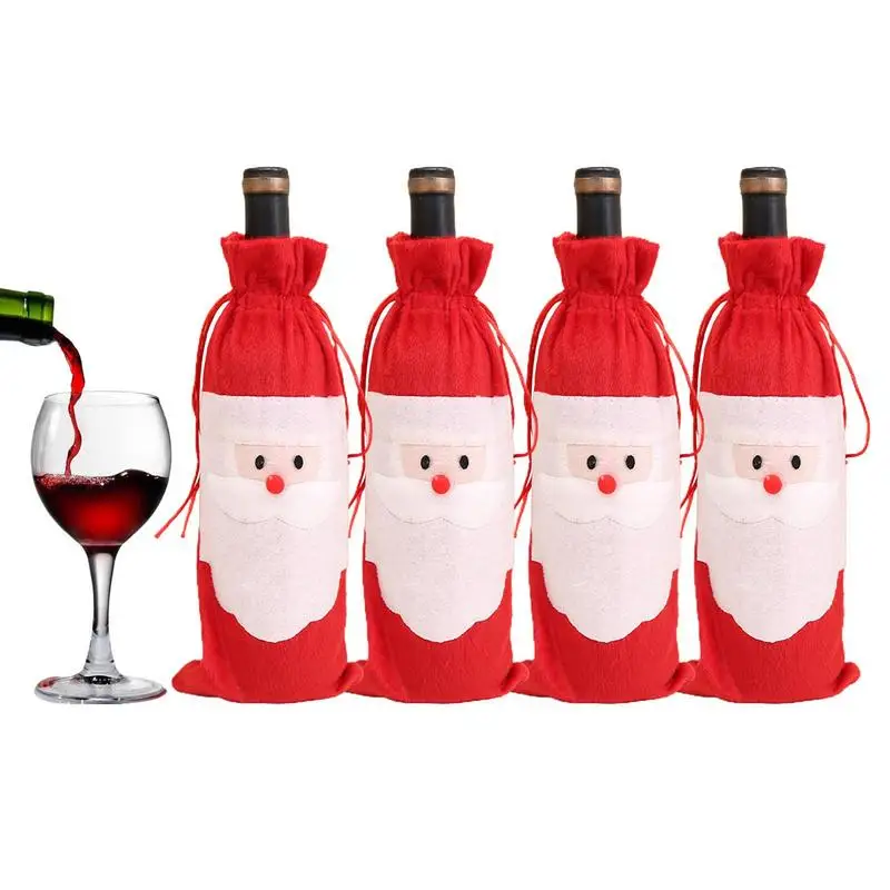 

Wine Bottle Covers 4Pcs Funny Santa Claus Bottle Covers Gift Bag Christmas Party Decor For Holiday Party Eve And Celebration