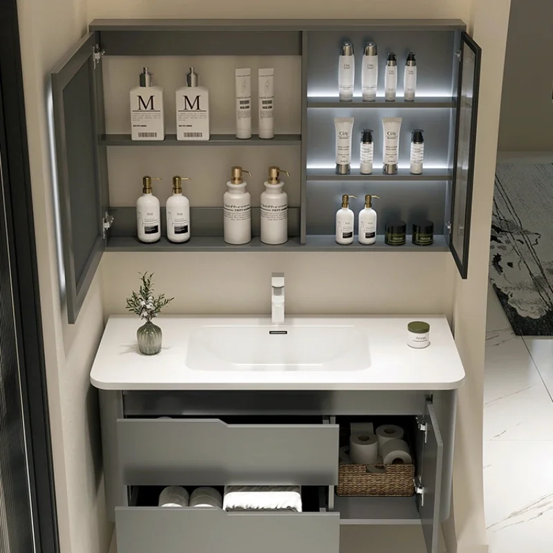 Space Saving Bathroom Cabinet Wooden Furniture Towel Narrow Column Multipurpose Double Washbasin Floor Corner Mirrors Kast