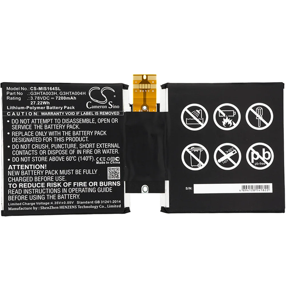 

Generic 7200mA Battery for Microsoft MSK-1645,Surface 3 10.8",Surface 3 1645 G3HTA003H, G3HTA004H, G3HTA007H
