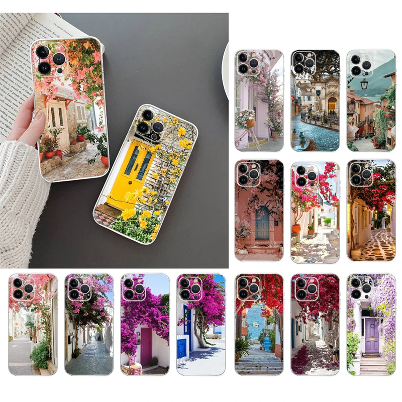 

Phone Case For iphone 14 13 12 11 Pro Max XS Max XR X 12mini 14 Plus SE Flower Garden Aesthetic landscape Case Funda Capa Cell