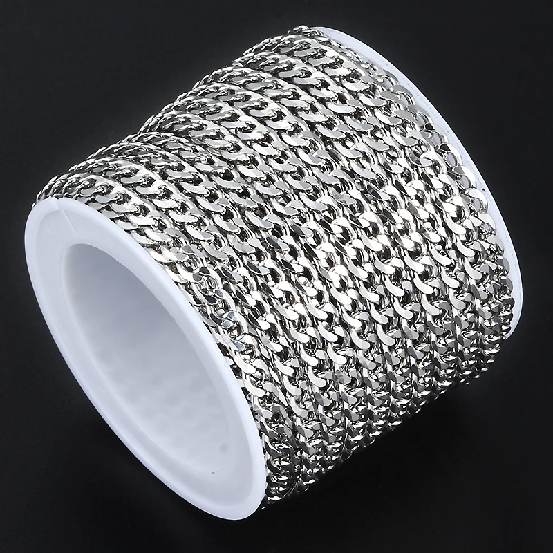 Цепь из нержавеющей стали для изготовления ювелирных изделий своими руками, шестисторонний шлифовальный браслет, материал для ожерелья, цепь из кубинской цепи оптом