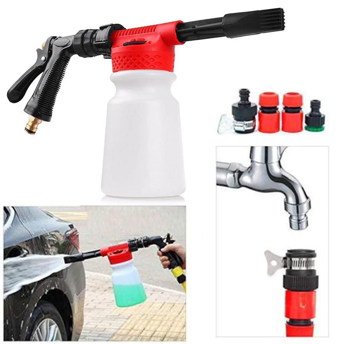 

Adjustable Foam Spray Gun Car Washing Cleaning Lace Shampoo Cannon with Connector 900ml Foam Spray Gun