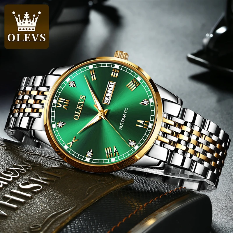 OLEVS 2023 New Mens Automatic Watches Top Brand Luxury Fashion Stainless Steel Calendar Waterproof Mechanical Watch Reloj Hombre